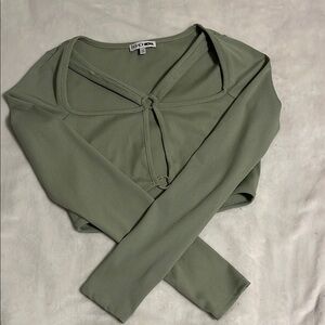 Fashion Nova Green Cut Out Tie Front Blouse